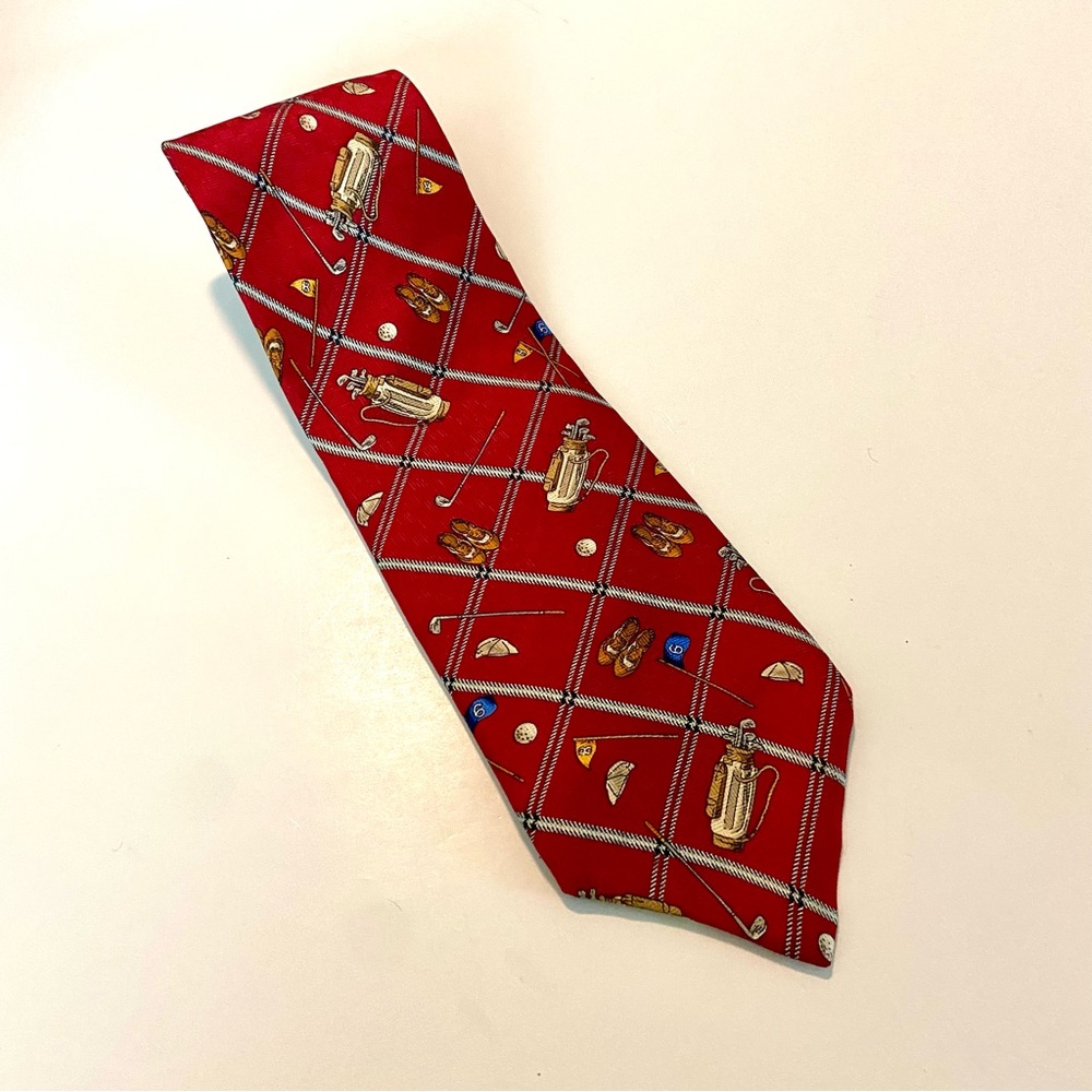 Golf Themed Silk Tie Payne Stewart Red